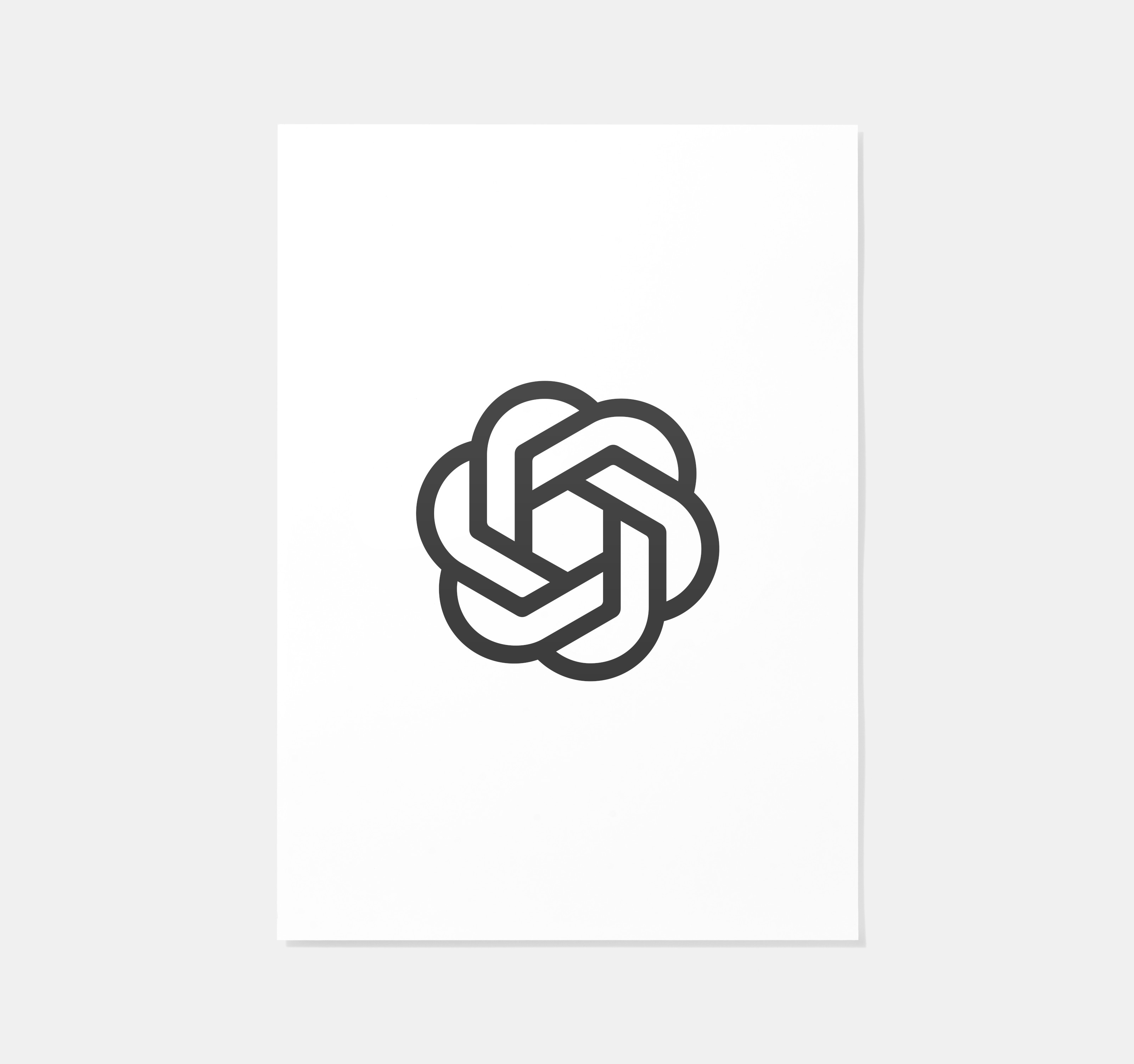 The OpenAI blossom mark: a six-fold interwoven knot resembling a flower, in dark grey on white.
