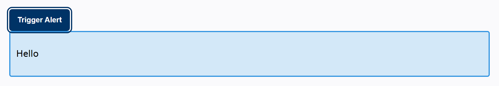 The W3C APG alert example: a Trigger Alert button above an alert box reading that a typical alert is triggered by an event such as an error or warning condition.