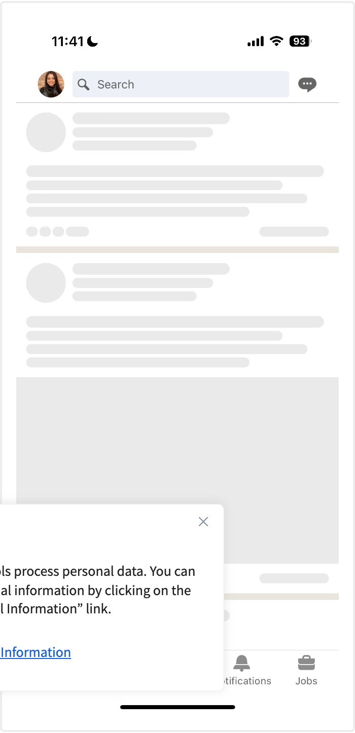 A mobile feed shown as a skeleton screen: gray avatar circles, stacked text-line bars of varying width, and a large gray image block, all standing in for content still loading.