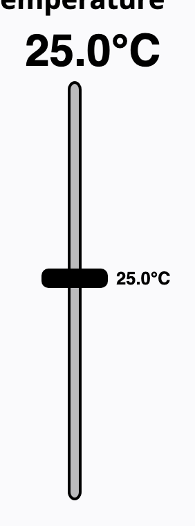 W3C APG temperature slider example showing a vertical track with a thumb and a current value of 25.0 degrees Celsius.