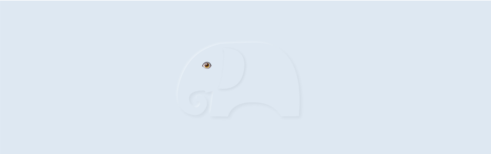 A soft, inflated 3D elephant illustration with paired inner and outer shadows on a pale ground.