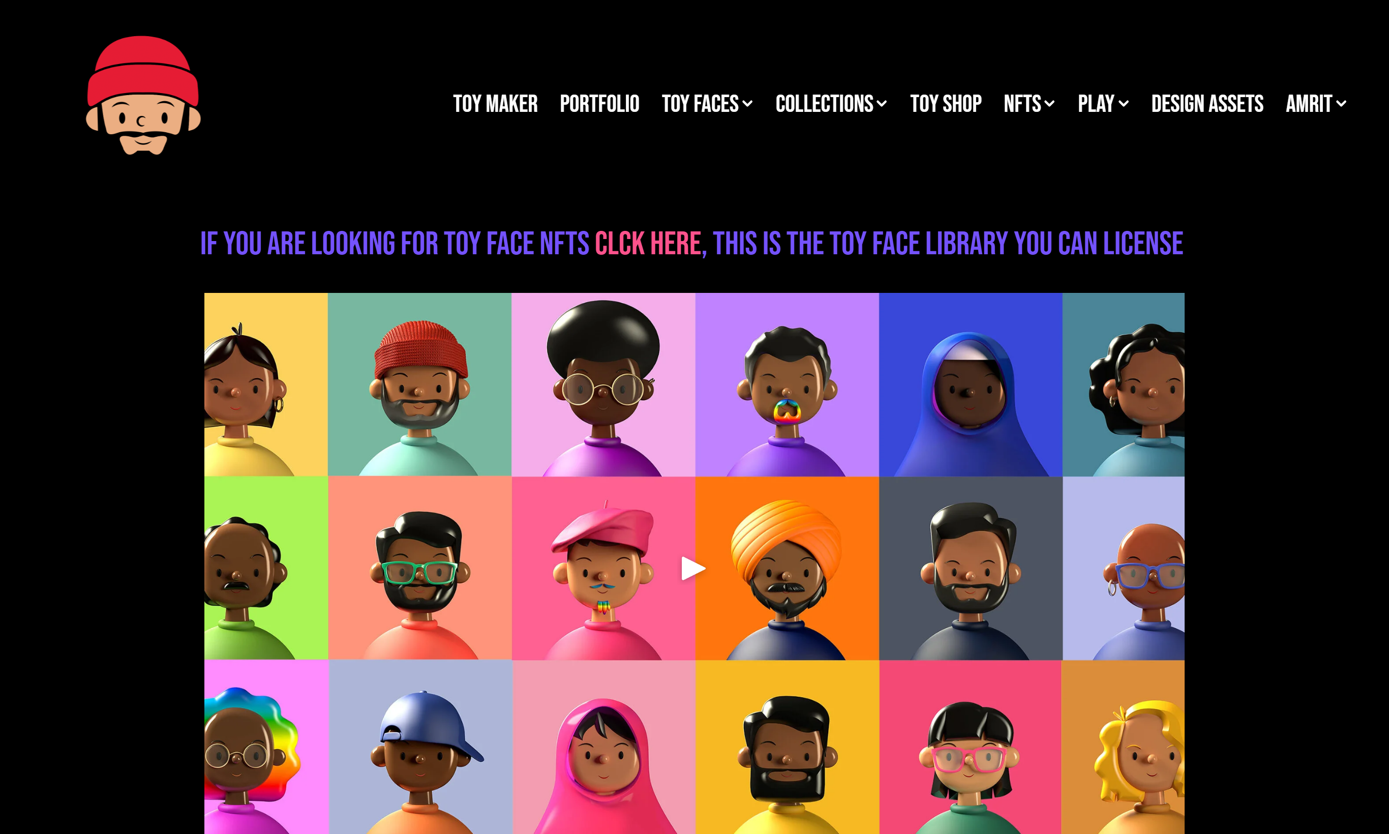 A grid of soft, rounded 3D toy-face avatars in bright candy colors from the Toy Faces library.